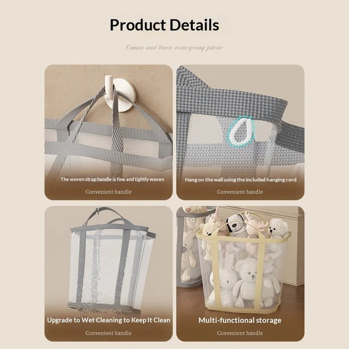 40x26x40cm Hanging Laundry Basket Wall Mounted Dirty Clothes Mesh Storage Bag for Bathroom Bedroom - Light Pink - 3