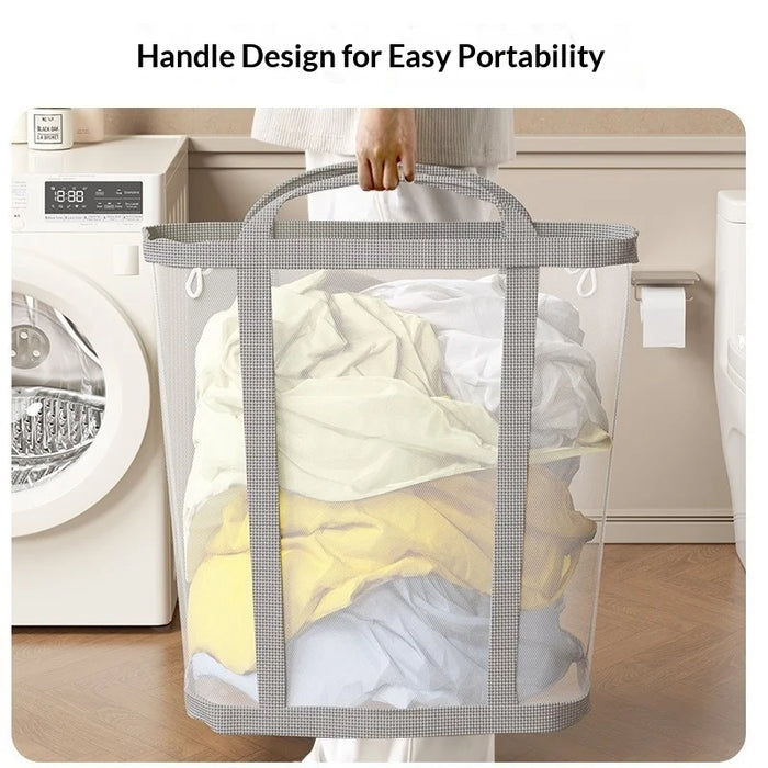 40x26x40cm Hanging Laundry Basket Wall Mounted Dirty Clothes Mesh Storage Bag for Bathroom Bedroom - Light Pink - 4