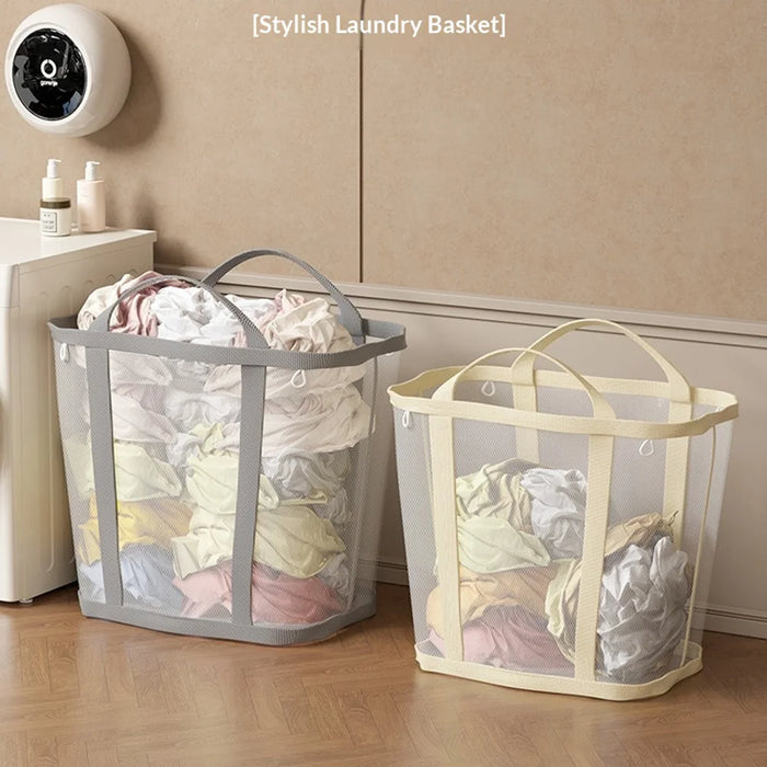 40x26x40cm Hanging Laundry Basket Wall Mounted Dirty Clothes Mesh Storage Bag for Bathroom Bedroom - Light Pink - 5