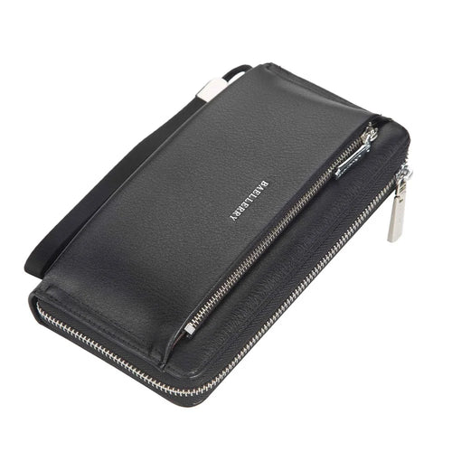 BAELLERRY S1081 PU Leather Men Clutch Bag Large Capacity Zipper Long Wallet with Wrist Strap - Black - 1