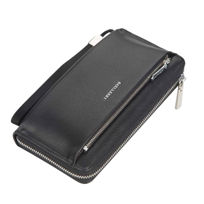 BAELLERRY S1081 PU Leather Men Clutch Bag Large Capacity Zipper Long Wallet with Wrist Strap - Black - 1