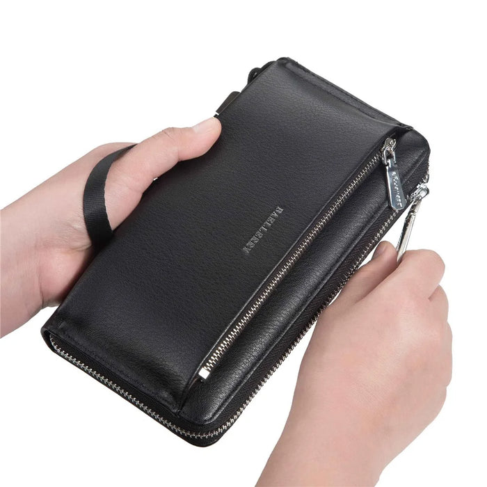 BAELLERRY S1081 PU Leather Men Clutch Bag Large Capacity Zipper Long Wallet with Wrist Strap - Black - 3