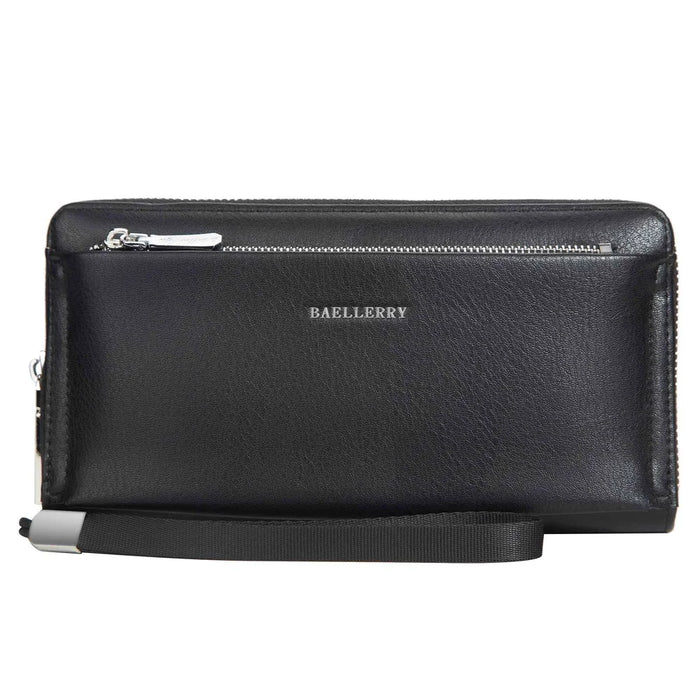 BAELLERRY S1081 PU Leather Men Clutch Bag Large Capacity Zipper Long Wallet with Wrist Strap - Black - 6