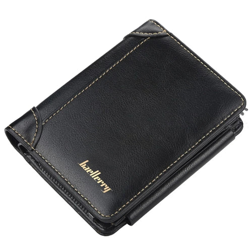 BAELLERRY D9159 PU Leather Zipper Pocket Design Men Tri-fold Wallet Coins Cards Cash Carrying Bag - Black - 1