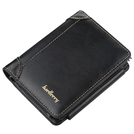 BAELLERRY D9159 PU Leather Zipper Pocket Design Men Tri-fold Wallet Coins Cards Cash Carrying Bag - Black - 1
