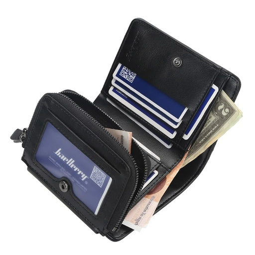 BAELLERRY D9159 PU Leather Zipper Pocket Design Men Tri-fold Wallet Coins Cards Cash Carrying Bag - Black - 2