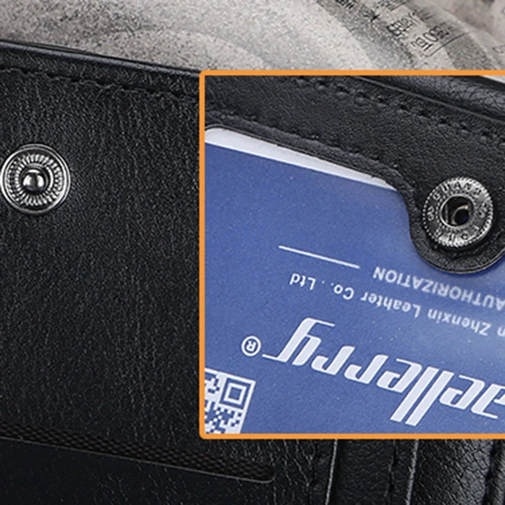 BAELLERRY D9159 PU Leather Zipper Pocket Design Men Tri-fold Wallet Coins Cards Cash Carrying Bag - Black - 5