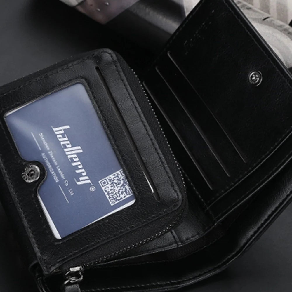 BAELLERRY D9159 PU Leather Zipper Pocket Design Men Tri-fold Wallet Coins Cards Cash Carrying Bag - Black - 6
