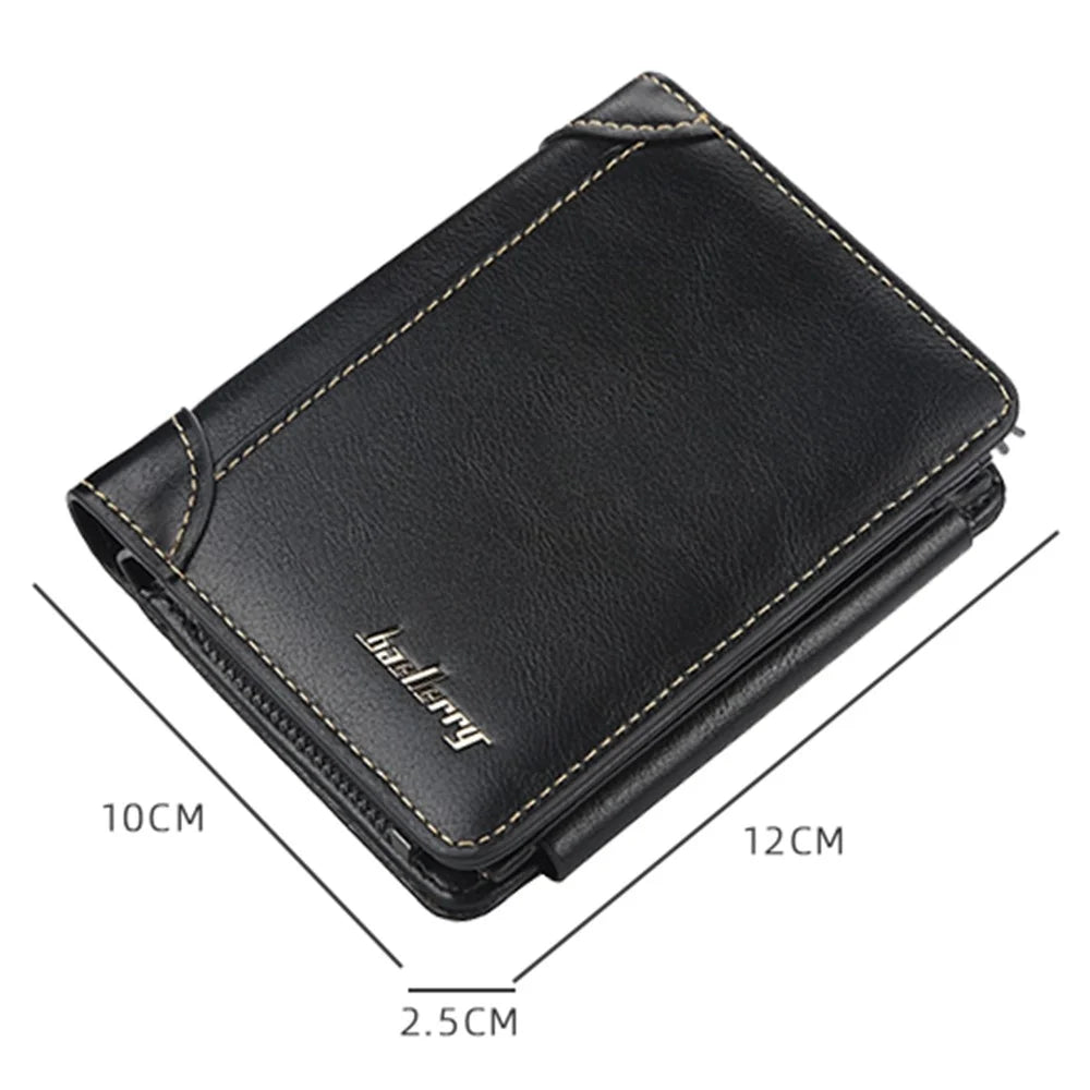 BAELLERRY D9159 PU Leather Zipper Pocket Design Men Tri-fold Wallet Coins Cards Cash Carrying Bag - Black - 7