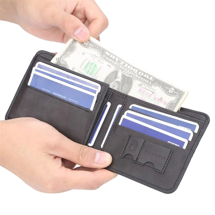 BAELLERRY D9150 Retro Men PU Leather Short Wallet Bi-fold Cards Cash Holder Bag - Black / Horizontal Type - 2