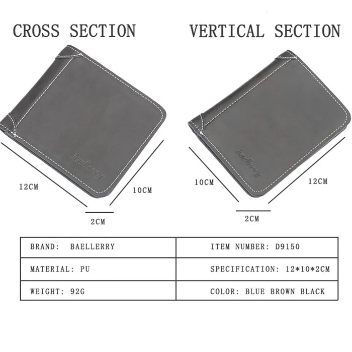 BAELLERRY D9150 Retro Men PU Leather Short Wallet Bi-fold Cards Cash Holder Bag - Black / Horizontal Type - 5