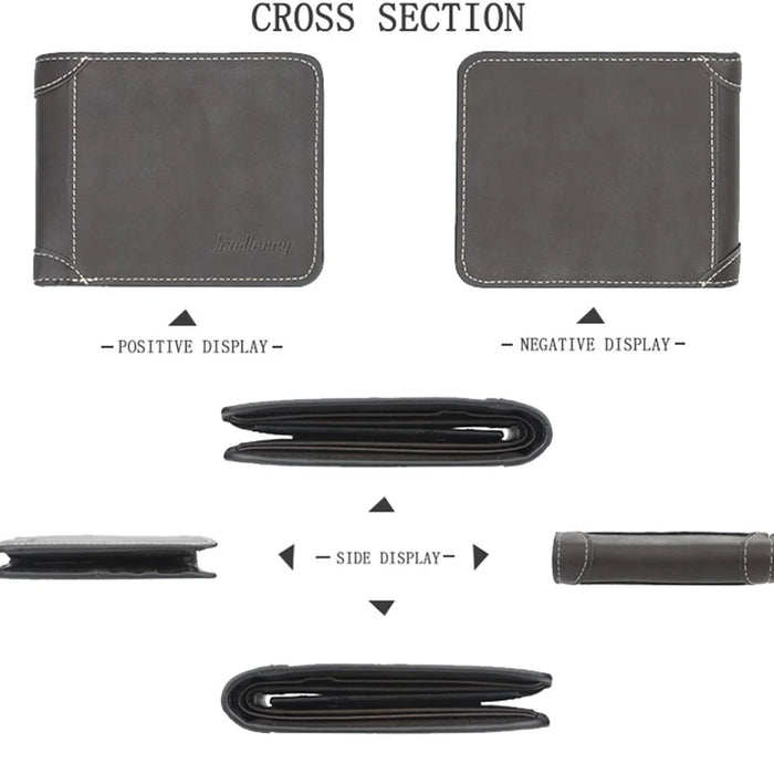 BAELLERRY D9150 Retro Men PU Leather Short Wallet Bi-fold Cards Cash Holder Bag - Black / Horizontal Type - 6