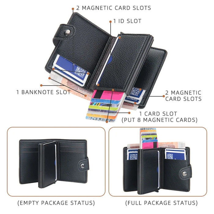 BAELLERRY K9148 RFID Blocking Litchi Texture PU Leather + Aluminum Alloy Case Credit Card Holder Automatic Pop Up Wallet - Black - 3