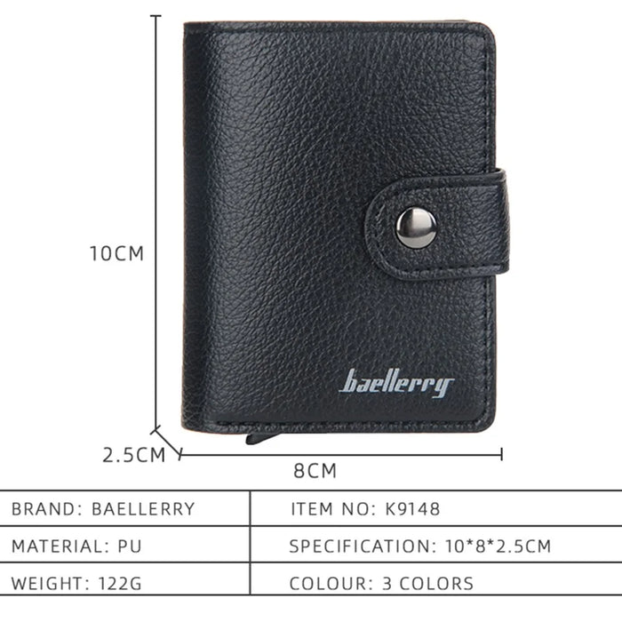 BAELLERRY K9148 RFID Blocking Litchi Texture PU Leather + Aluminum Alloy Case Credit Card Holder Automatic Pop Up Wallet - Black - 4