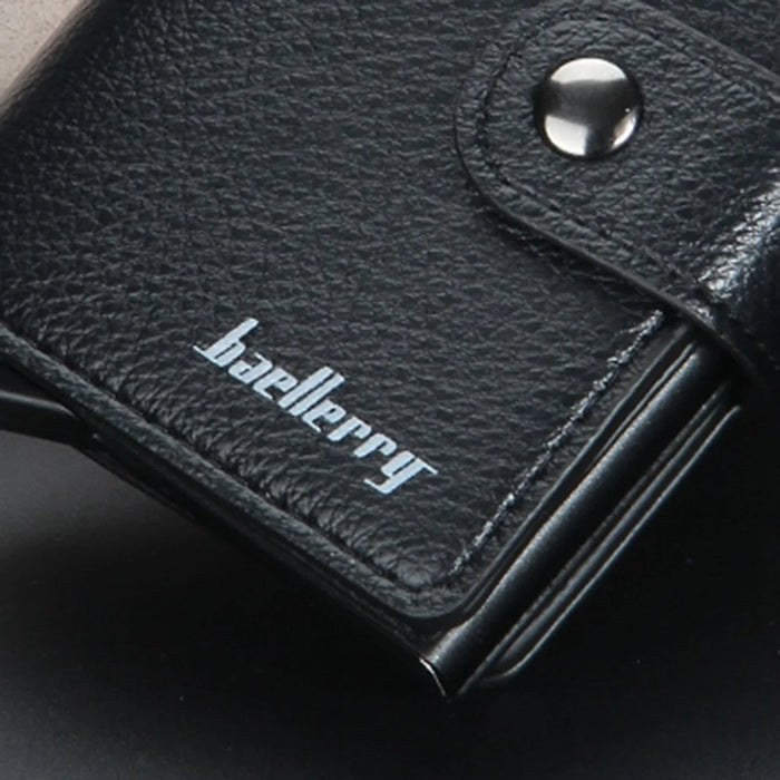 BAELLERRY K9148 RFID Blocking Litchi Texture PU Leather + Aluminum Alloy Case Credit Card Holder Automatic Pop Up Wallet - Black - 6