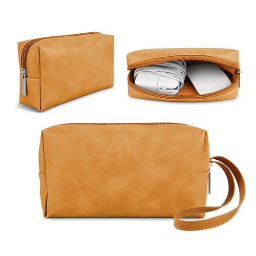 SS08 Electronic Organizer Mouse Power Bank Cable Storage Bag PU Leather USB Flash Drive Carrying Handbag Anti-scratch Pouch - Brown - 1