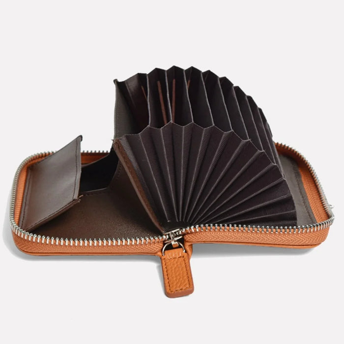 ZS-BO226 RFID Blocking Cowhide Leather Organ Card Holder Bag Zipper Coin Purse Women Short Wallet - Black - 2