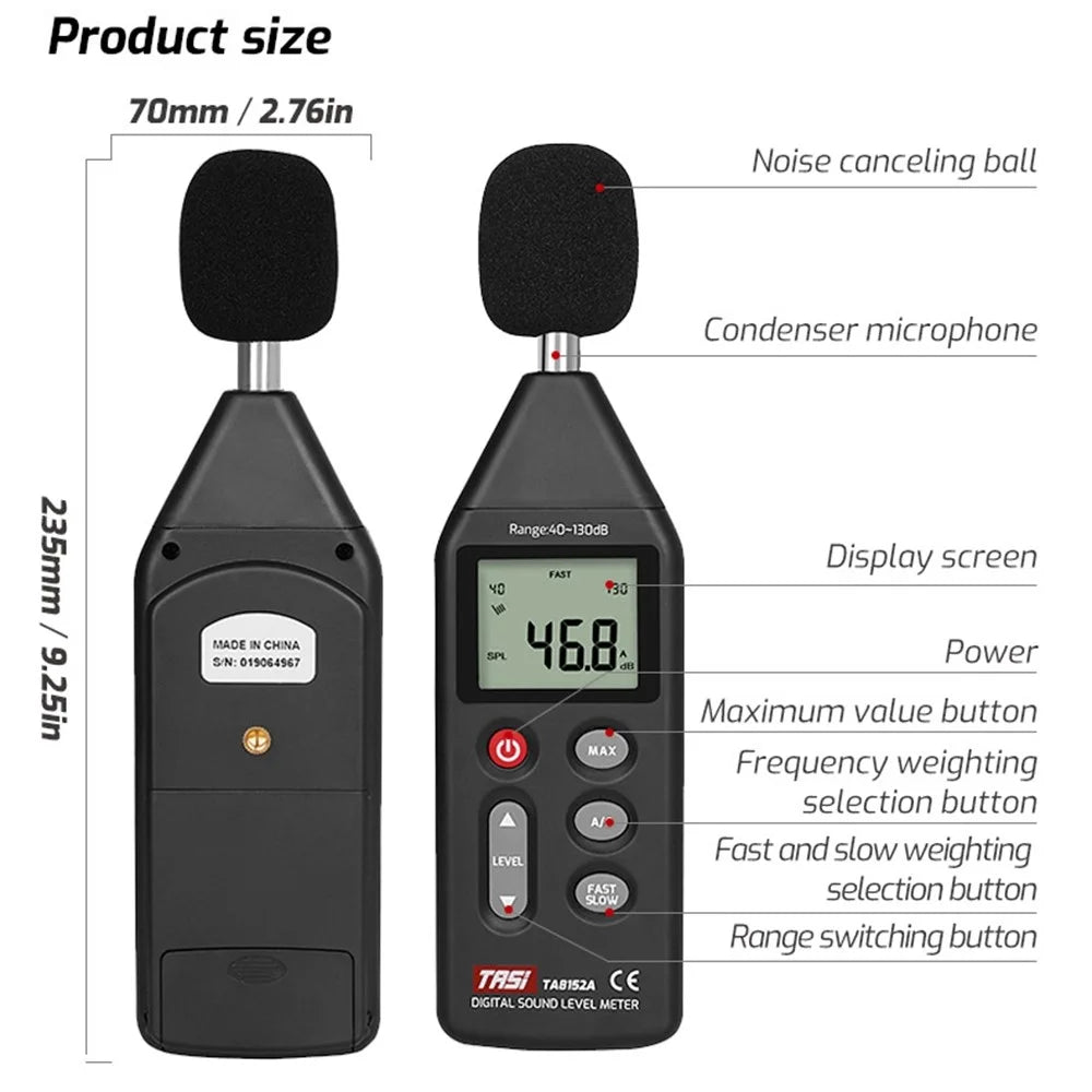 TASI TA8152A LCD Display Digital Sound Level Meter Noise Measuring Audio Detector Volume Decibel Tester - 3