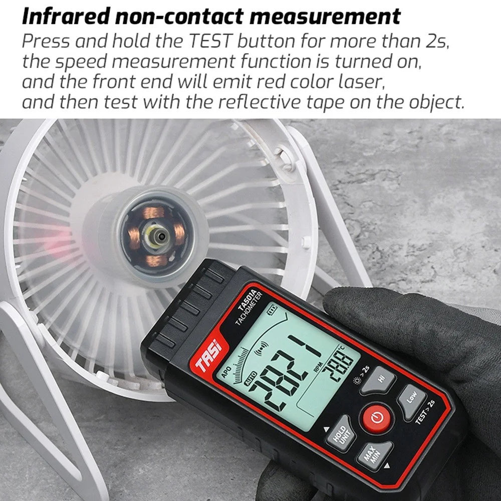 TASI TA501A Handheld Digital Tachometer 2.5-99999RPM Non-contact Rotation Speed Meter for Motors Fans - 3