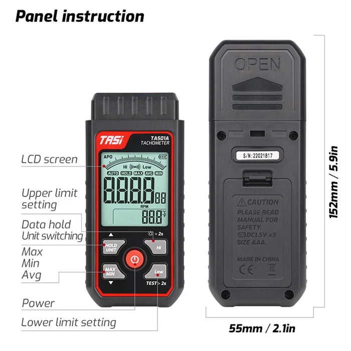 TASI TA501A Handheld Digital Tachometer 2.5-99999RPM Non-contact Rotation Speed Meter for Motors Fans - 7