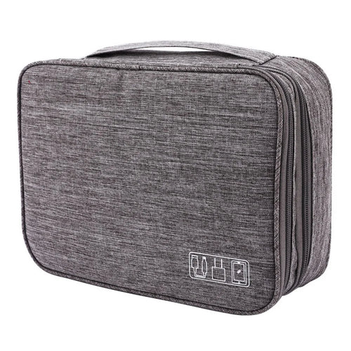 5-inch Electronics Organizer Oxford Cloth Portable Double Layers Pouch Zipper Cable Organizer Bag for Cable, Cord, Phone Electronic Accessories - Grey - 1