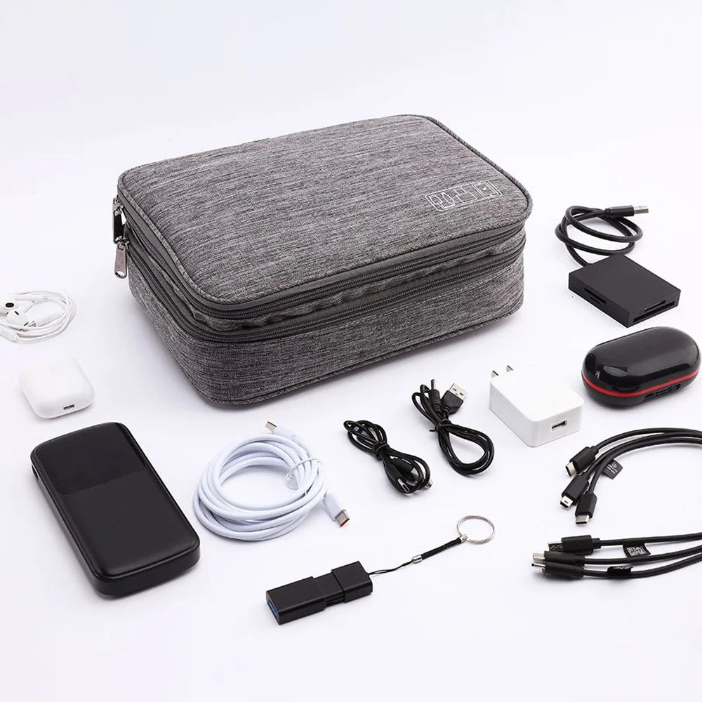 4.5-inch Cable Organizer Bag Portable Single Layer Electronic Digital Accessories Carry Case for USB Cable, Charger, Earphone - Grey - 2