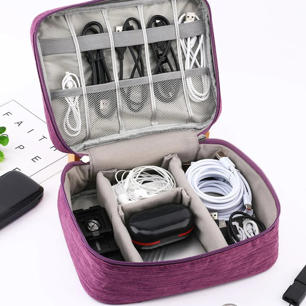 4.5-inch Cable Organizer Bag Portable Single Layer Electronic Digital Accessories Carry Case for USB Cable, Charger, Earphone - Grey - 4