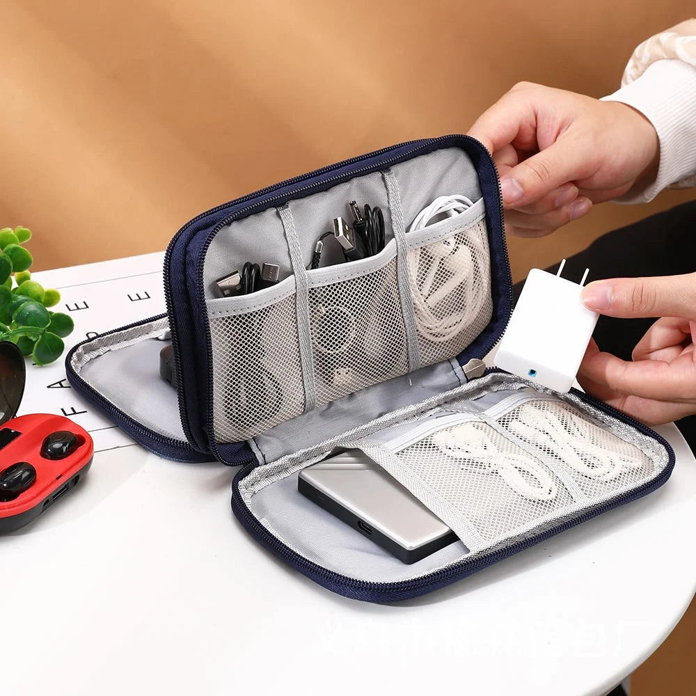 Travel Electronic Organizer Multi-functional Waterproof Electronics Accessories Case Double Layer Cord Storage Bag for Cables, Power Bank, USB Flash Drive - Navy Blue - 2