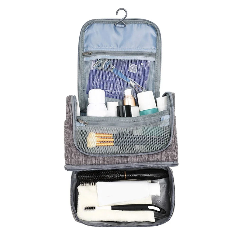 Hanging Toiletry Bag Large Capacity Oxford Cloth Travel Cosmetic Organizer Shower Bathroom Bag - Grey - 2