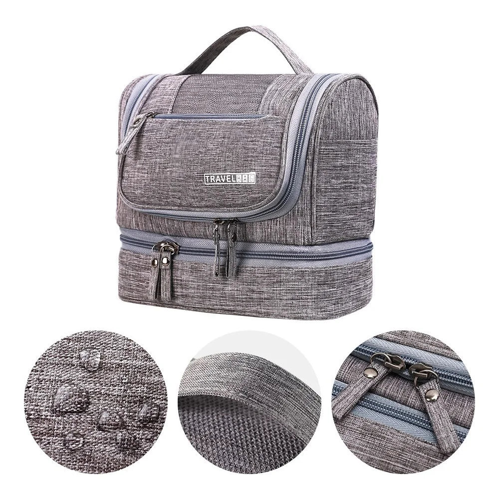 Hanging Toiletry Bag Large Capacity Oxford Cloth Travel Cosmetic Organizer Shower Bathroom Bag - Grey - 3