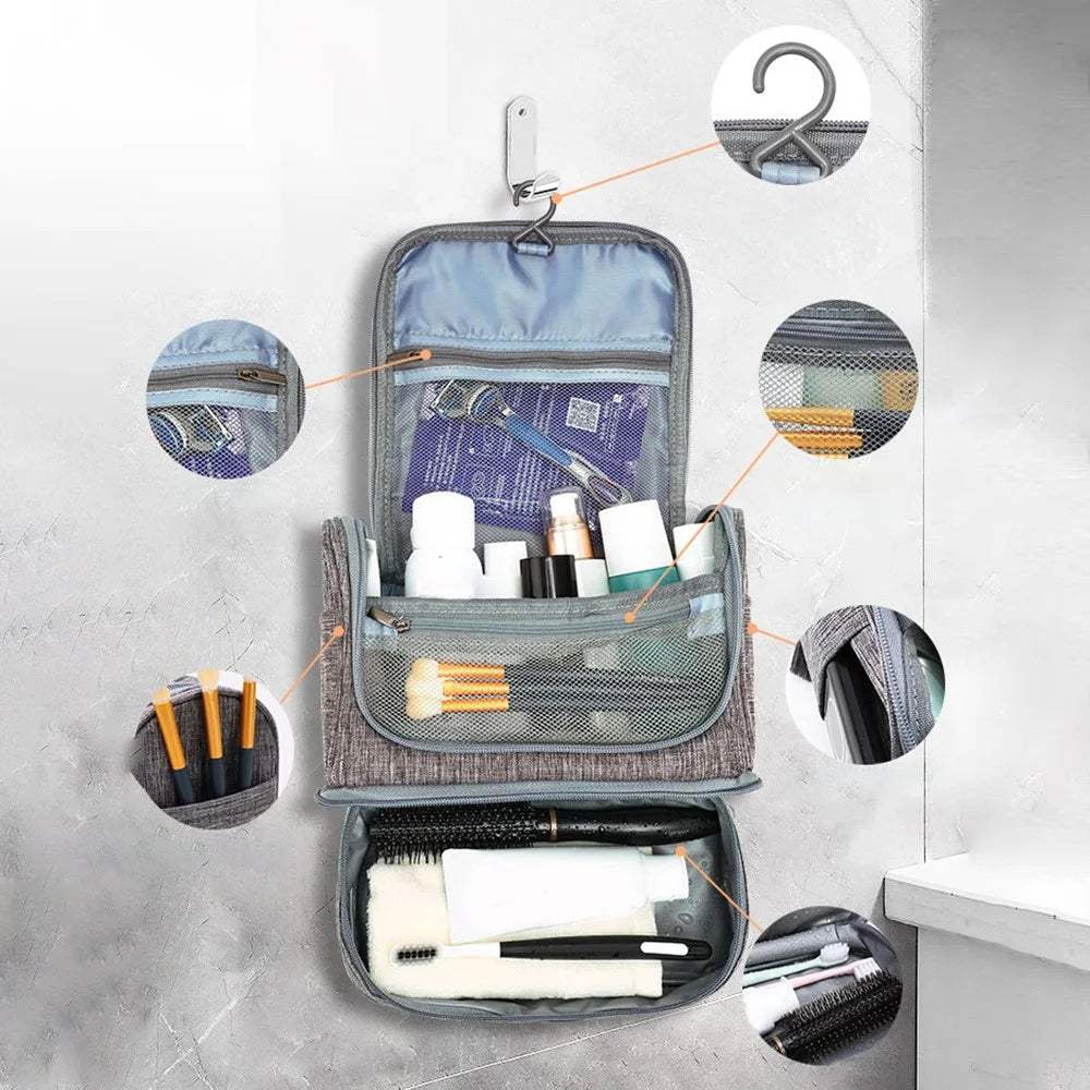 Hanging Toiletry Bag Large Capacity Oxford Cloth Travel Cosmetic Organizer Shower Bathroom Bag - Grey - 4