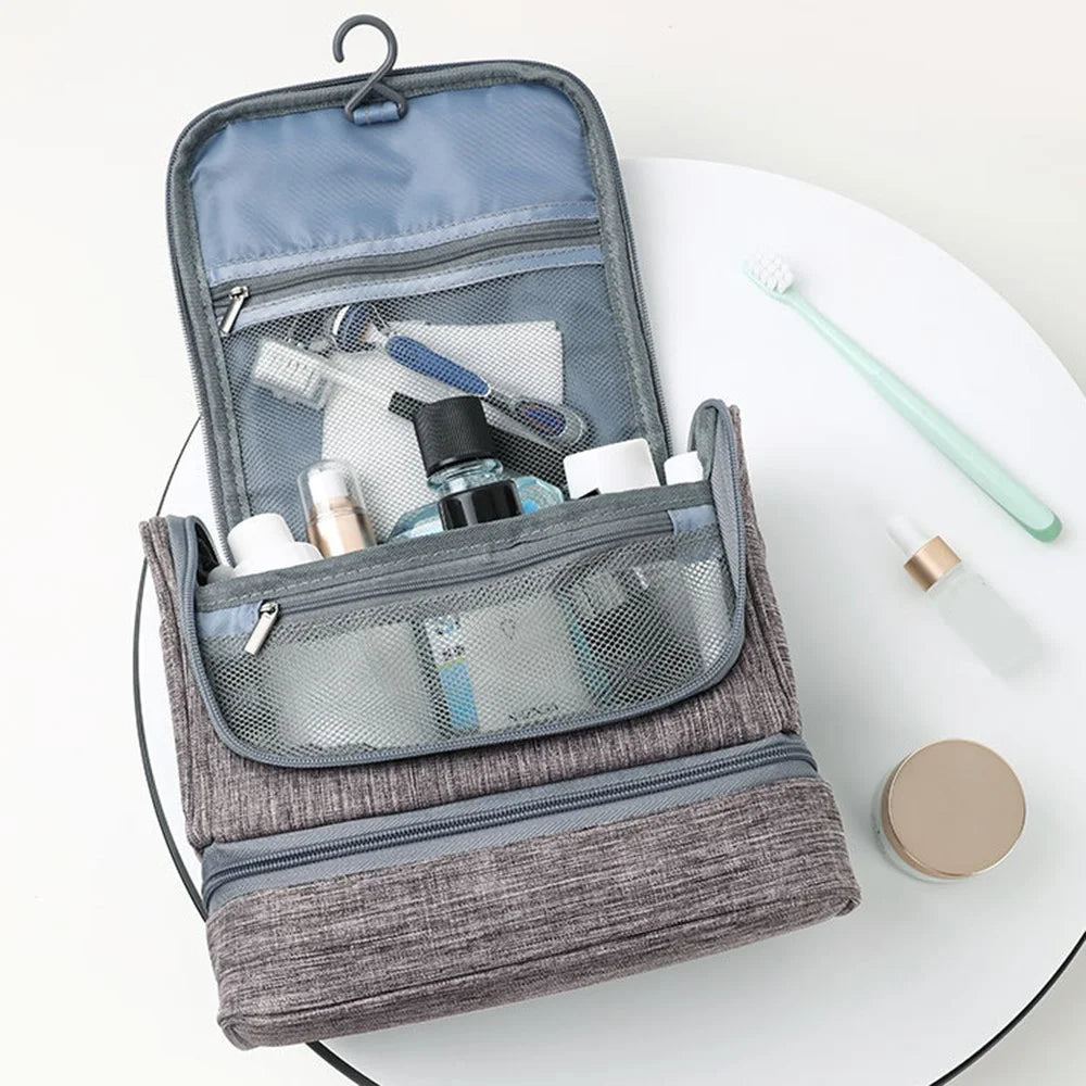 Hanging Toiletry Bag Large Capacity Oxford Cloth Travel Cosmetic Organizer Shower Bathroom Bag - Grey - 5