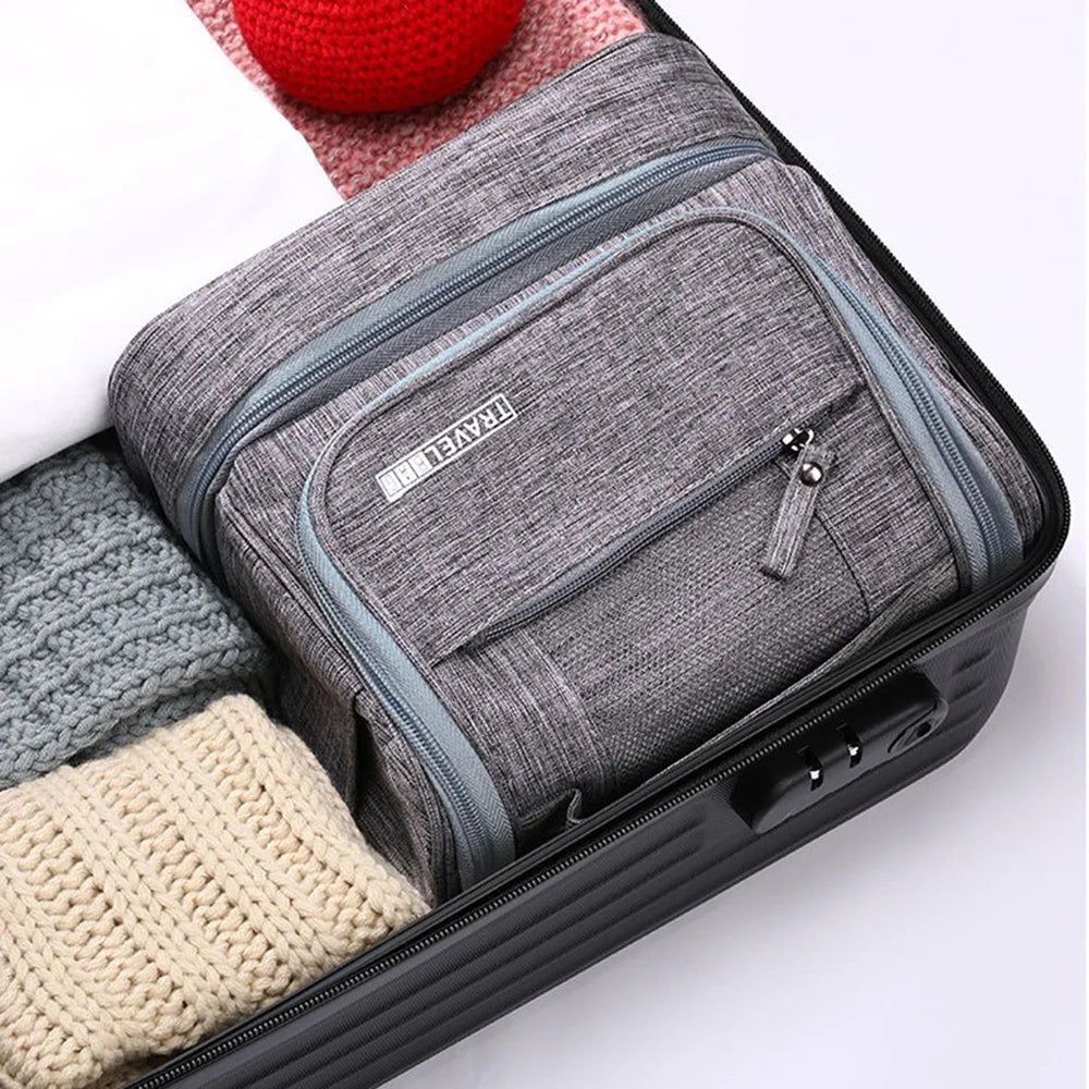 Hanging Toiletry Bag Large Capacity Oxford Cloth Travel Cosmetic Organizer Shower Bathroom Bag - Grey - 7