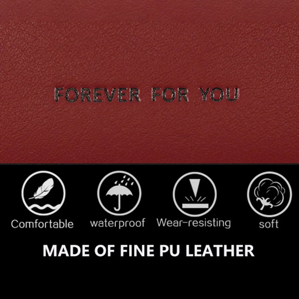 FFY FY22022-19 Ultra Slim Long Wallet Zipper Pocket PU Leather Women Clutch Bi-fold Purse with Wrist Strap - Red - 5