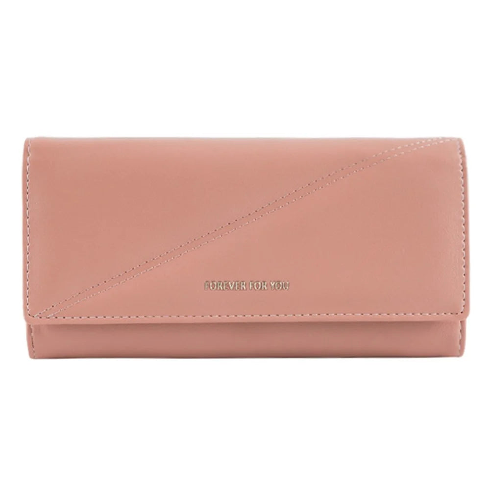 FFY FY207-37 Multiple Card Slots Tri-fold Long Purse PU Leather Women Clutch Wallet with Zipper Pocket - Pink - 1