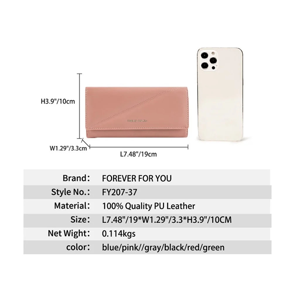 FFY FY207-37 Multiple Card Slots Tri-fold Long Purse PU Leather Women Clutch Wallet with Zipper Pocket - Pink - 3