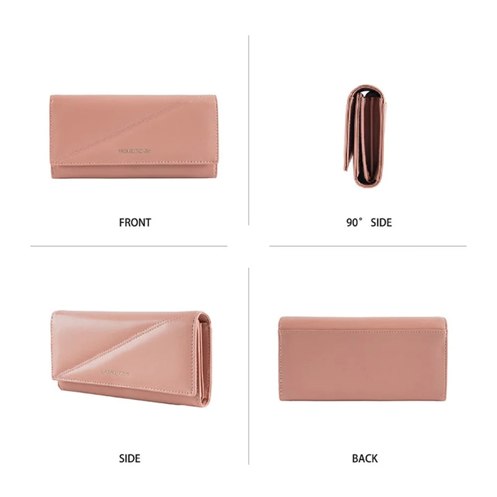 FFY FY207-37 Multiple Card Slots Tri-fold Long Purse PU Leather Women Clutch Wallet with Zipper Pocket - Pink - 4