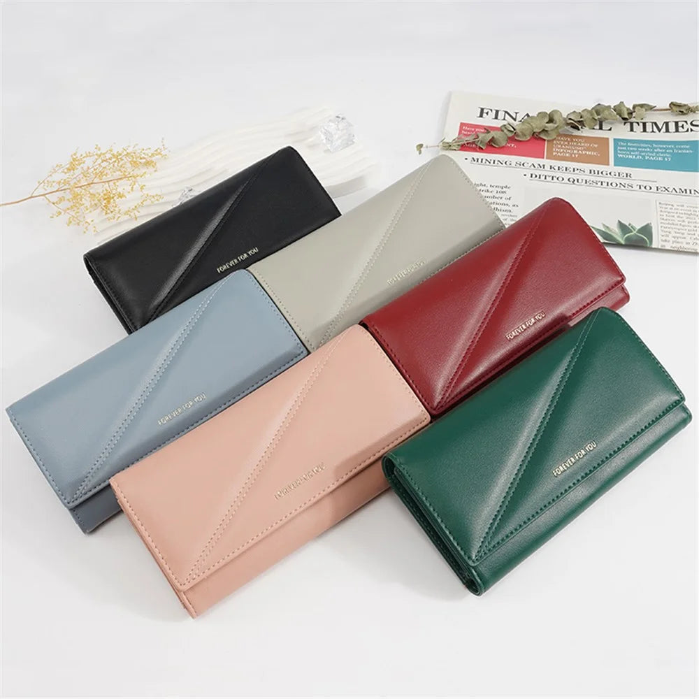 FFY FY207-37 Multiple Card Slots Tri-fold Long Purse PU Leather Women Clutch Wallet with Zipper Pocket - Pink - 5