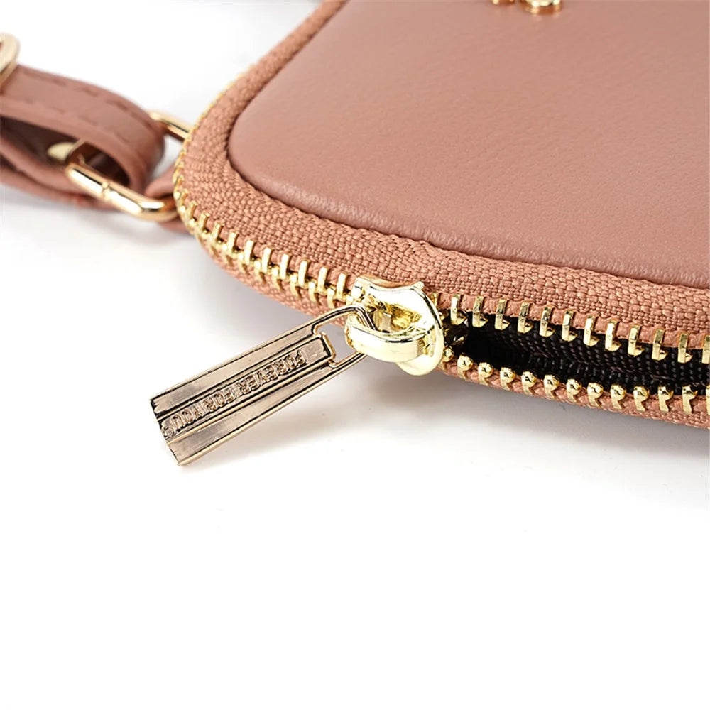 FFY FY17020-34 PU Leather Cellphone Purse Card Slots Design Women Crossbody Bag Small Shoulder Bag - Pink - 3