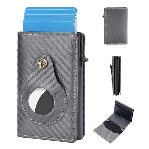 BAELLERRY K9270 Credit Card ID Card Holder Case Easy to Push Compatible with AirTag Carbon Fiber Slim RFID Blocking Money Cash Pouch Wallet- Silver - 1