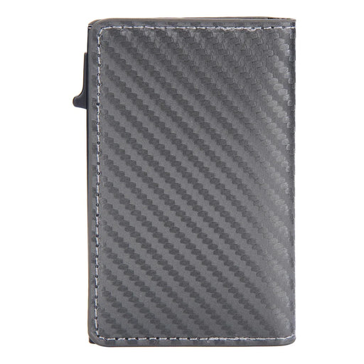 BAELLERRY K9270 Credit Card ID Card Holder Case Easy to Push Compatible with AirTag Carbon Fiber Slim RFID Blocking Money Cash Pouch Wallet- Silver - 2