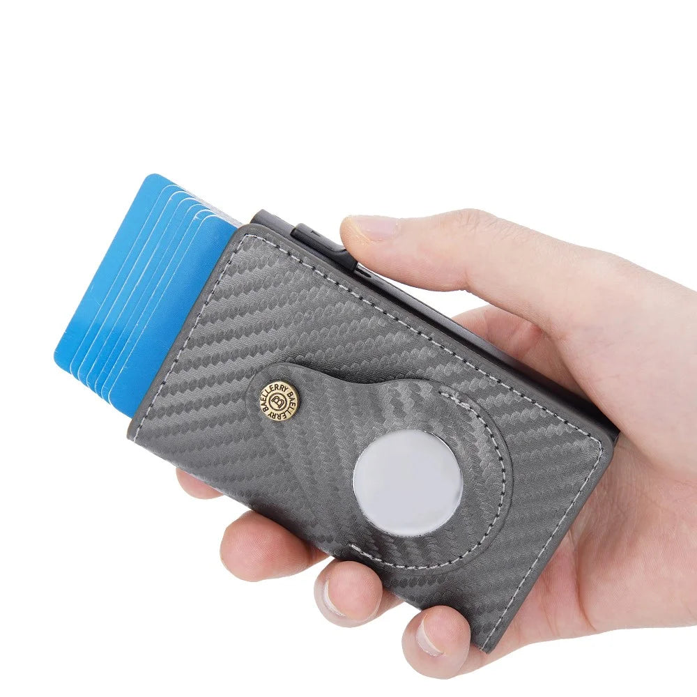 BAELLERRY K9270 Credit Card ID Card Holder Case Easy to Push Compatible with AirTag Carbon Fiber Slim RFID Blocking Money Cash Pouch Wallet- Silver - 5