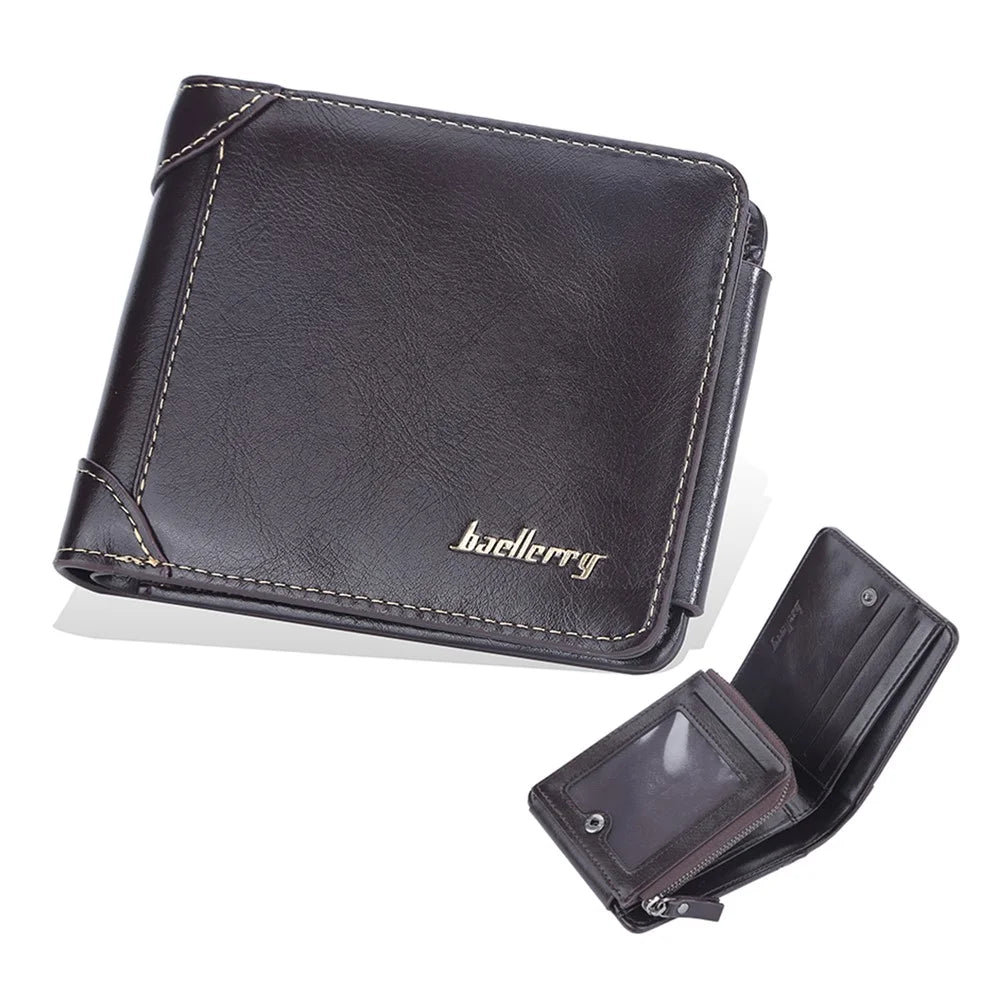 BAELLERRY D9190 Horizontal Tri-fold Short Wallet PU Leather Card Holder Pouch Zipper Coin Purse - Coffee - 1