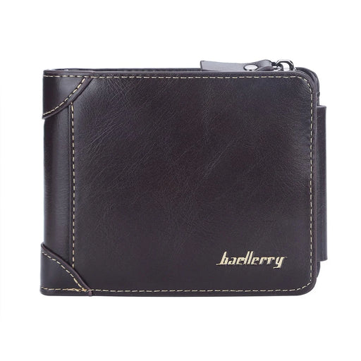 BAELLERRY D9190 Horizontal Tri-fold Short Wallet PU Leather Card Holder Pouch Zipper Coin Purse - Coffee - 2