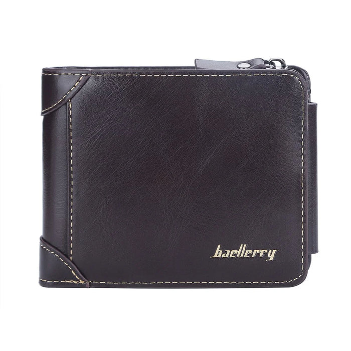 BAELLERRY D9190 Horizontal Tri-fold Short Wallet PU Leather Card Holder Pouch Zipper Coin Purse - Coffee - 2