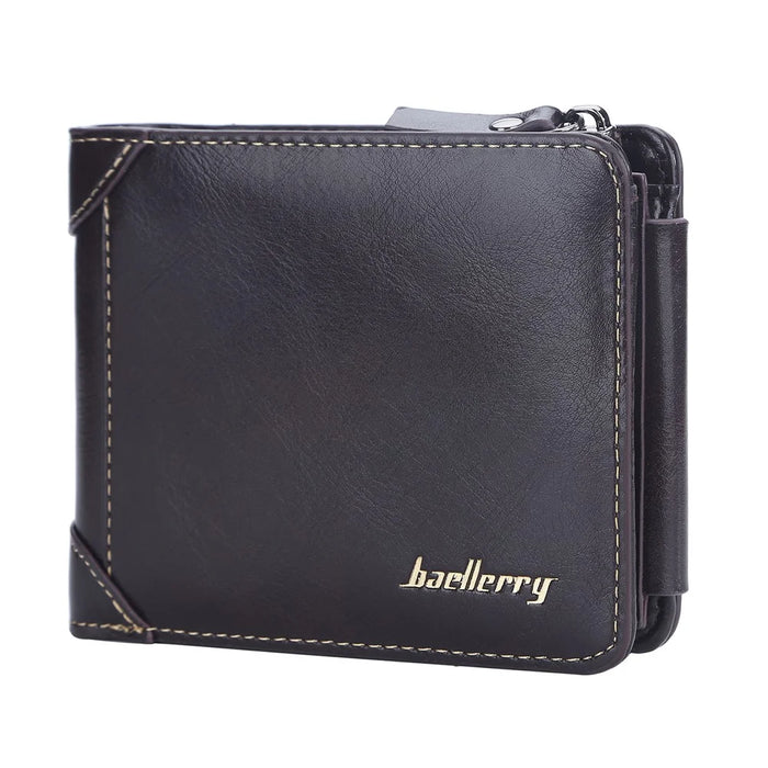 BAELLERRY D9190 Horizontal Tri-fold Short Wallet PU Leather Card Holder Pouch Zipper Coin Purse - Coffee - 3
