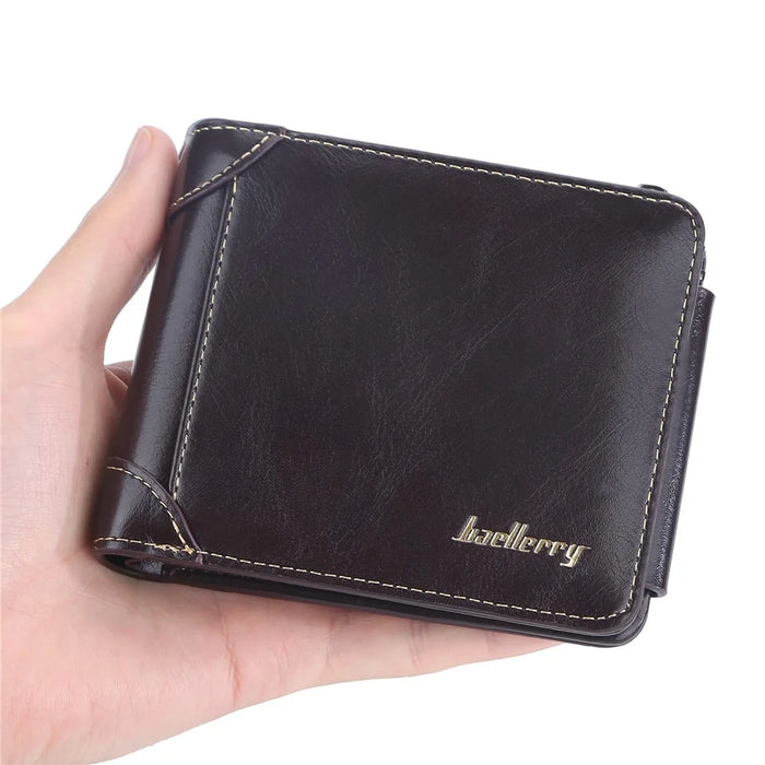 BAELLERRY D9190 Horizontal Tri-fold Short Wallet PU Leather Card Holder Pouch Zipper Coin Purse - Coffee - 7