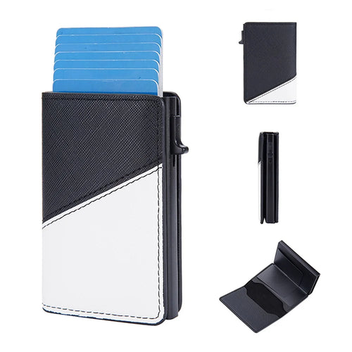 BAELLERRY K9220 Pop Up Card Holder PU Leather + Aluminum Alloy RFID Blocking Storage Bag Color Splicing Bank Card Case - Black - 1