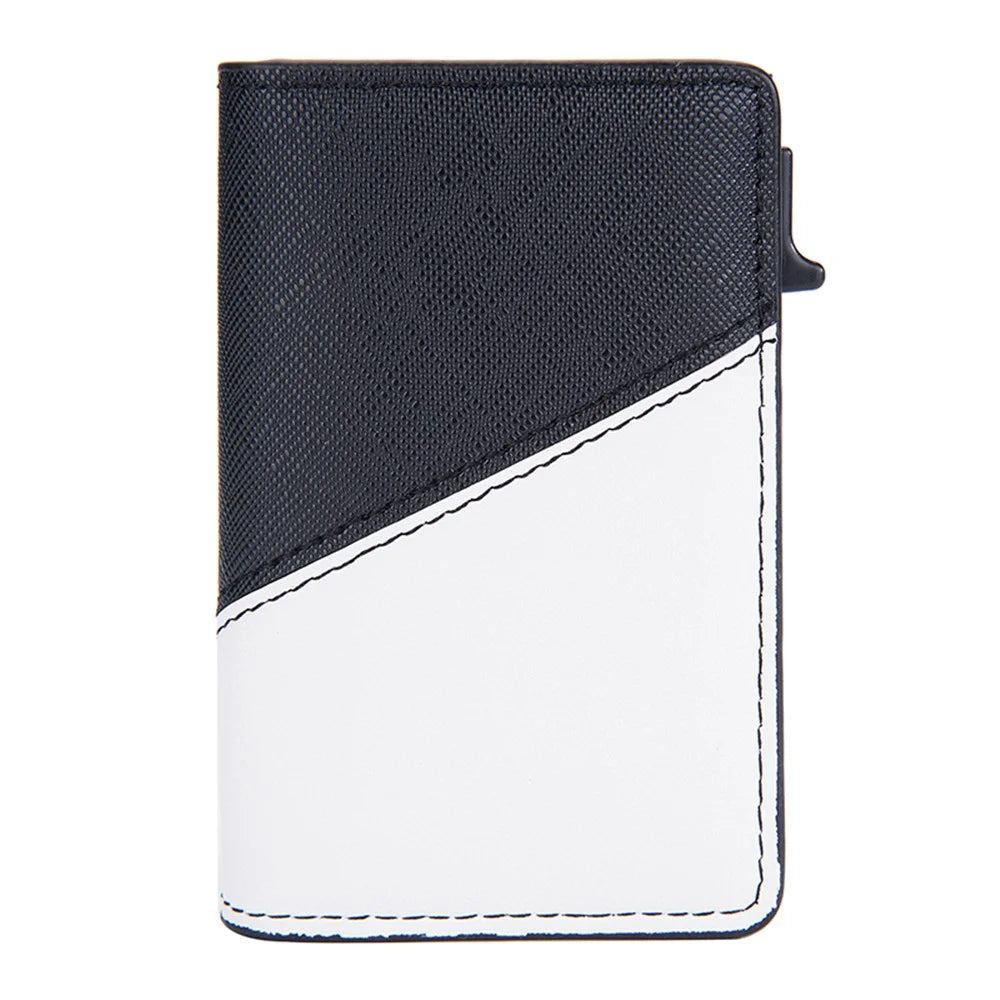 BAELLERRY K9220 Pop Up Card Holder PU Leather + Aluminum Alloy RFID Blocking Storage Bag Color Splicing Bank Card Case - Black - 2