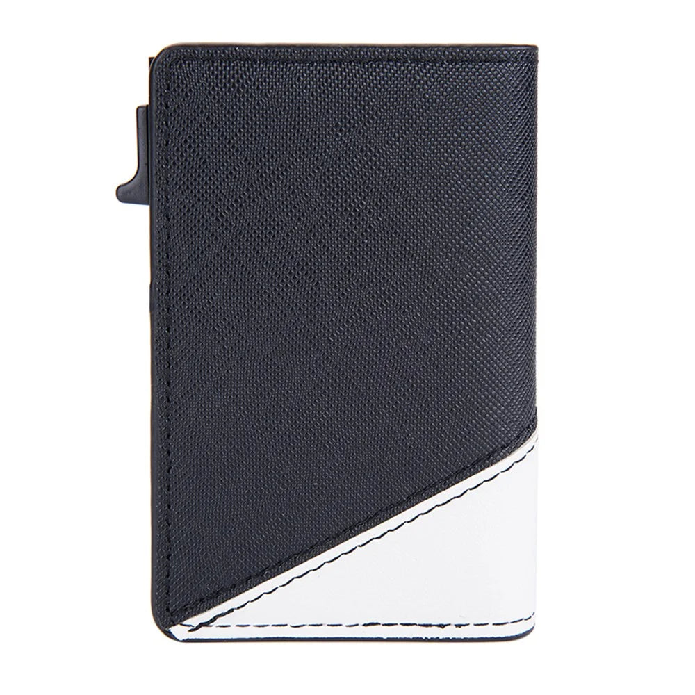 BAELLERRY K9220 Pop Up Card Holder PU Leather + Aluminum Alloy RFID Blocking Storage Bag Color Splicing Bank Card Case - Black - 3